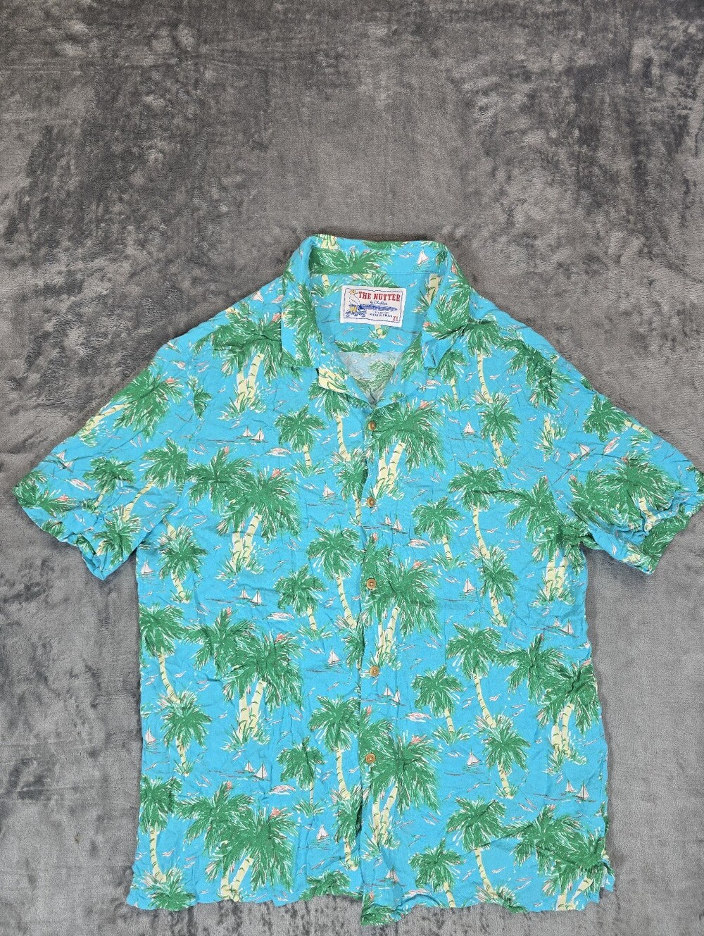The Nutter By Chubbies Hawaiian Button Up Shirt Size XL Blue Teal